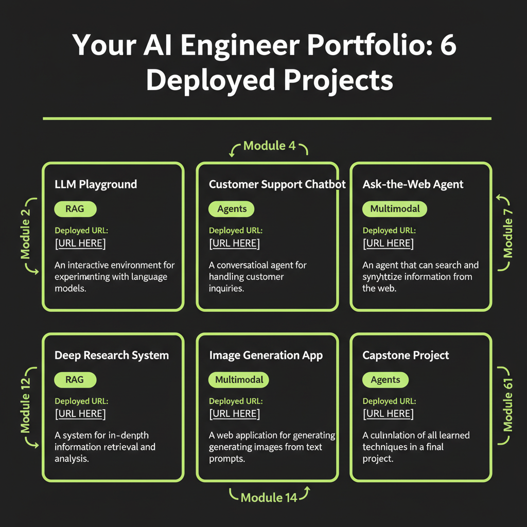 Portfolio summary: 6 projects with deployed URL slots and primary technique labels